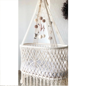 100% Organic Eco Friendly Boho Baby Cradle Hand Made Macrame Baby Bassinet Hanging Cradle For New Born Baby