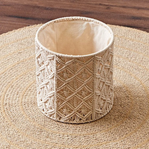 Macrame Storage Basket Set Handmade Woven Cotton Rope Storage Bins Decor Boho Nursery Boxes with Wood Handles Removable