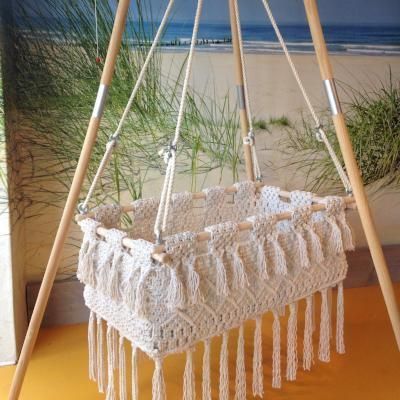 Natural Boho Bassinet With Tassel Macrame Baby Swing Bed Hand Made Hanging Baby Bassinet For New Born Baby