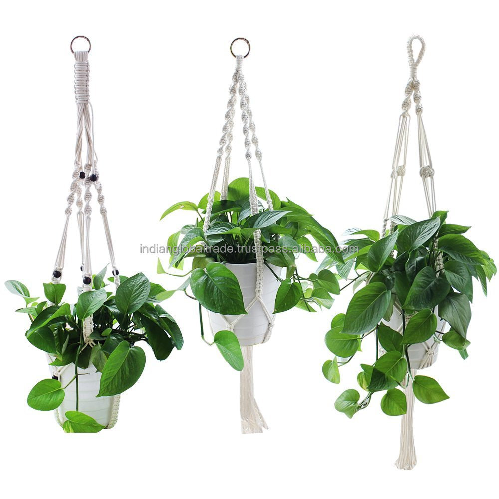 Wall Hanging Planter Holder for Indoor Outdoor Macrame Hand Knitted Hanging Plant Decor Accessories