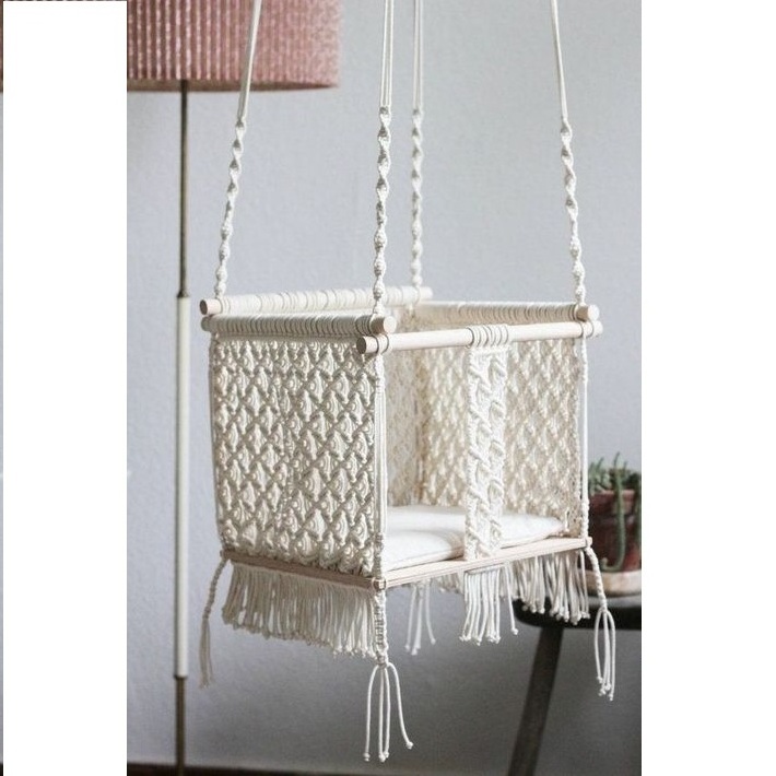 Baby Hanging Chair Handmade Macrame Cotton Black Cotton Woven Macrame Hanging swing Macrame Rope Swing Chair for baby