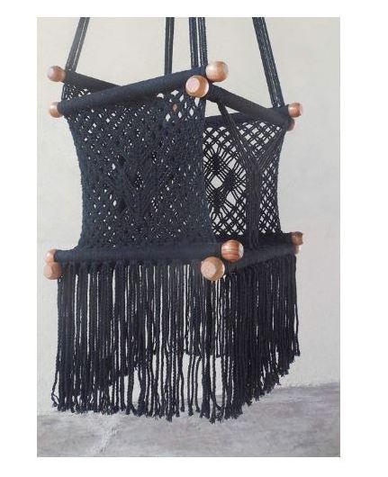 Baby Hanging Chair Handmade Macrame Cotton Black Cotton Woven Macrame Hanging swing Macrame Rope Swing Chair for baby