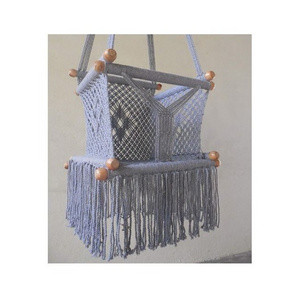 Standard Quality Baby Hanging Chair Handmade Macrame Cotton Grey Macrame Hammock Chair Soft And Comfortable Hanging Seat