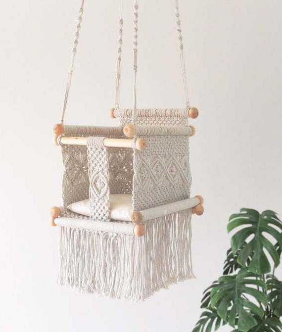 2022 New Customized Boho Design Macrame Baby Swing in Blue Macrame hammock Boho Macrame Baby Accessories