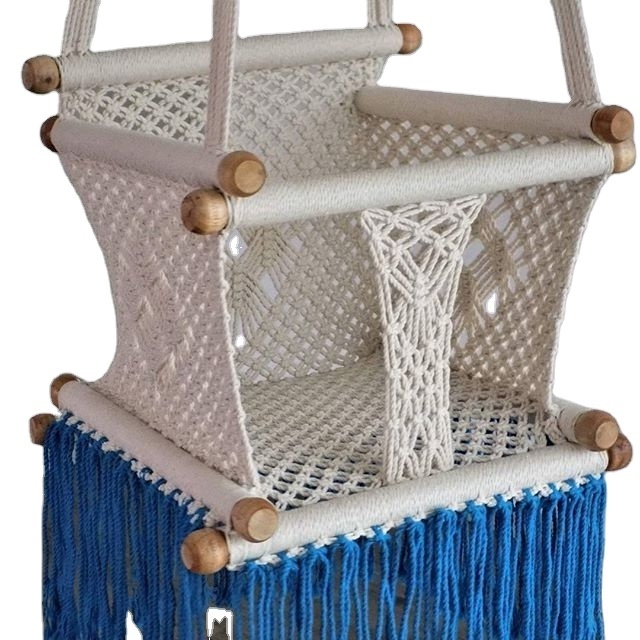 2022 New Customized Boho Design Macrame Baby Swing in Blue Macrame hammock Boho Macrame Baby Accessories