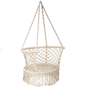 Round Boho Style Hammock Hanging Chair Soft And Durable Fully Hand Made Cotton Rope Macrame Indoor Outdoor Swing Chair