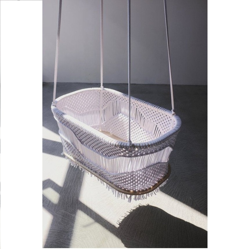 100% Organic Eco Friendly Boho Baby Cradle Hand Made Macrame Baby Bassinet Hanging Cradle For New Born Baby