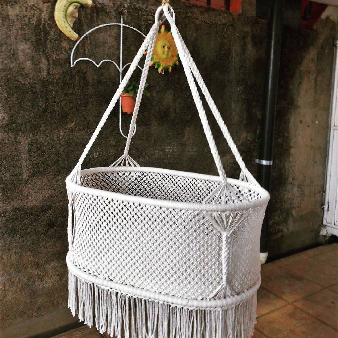 Indoor Outdoor Macrame Bassinet Boho Hanging Baby Crib Soft Cotton Rope Comfortable Hanging Swing Bed For Baby