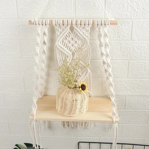 Small Double Wall Hanging Macrame Shelf Boho Shelves Organizer Hanger For Kitchen, Bathroom, Home Storage