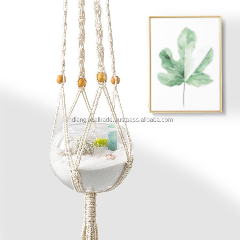 Custom Handmade Woven Macrame Plant Hanger Boho Wall Hanging Planter Flower Pot Decor With Elegant Beads