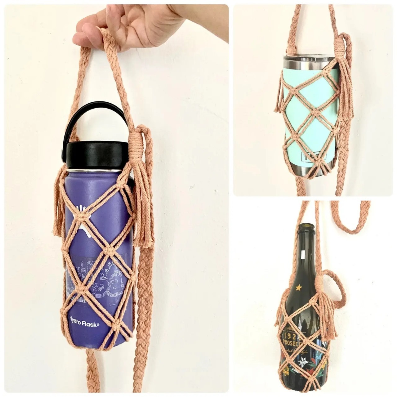 New Design Handmade Macrame Bottle Holder Wine Tote Boho Hanging Decorations Unique Wine Bottle Holder