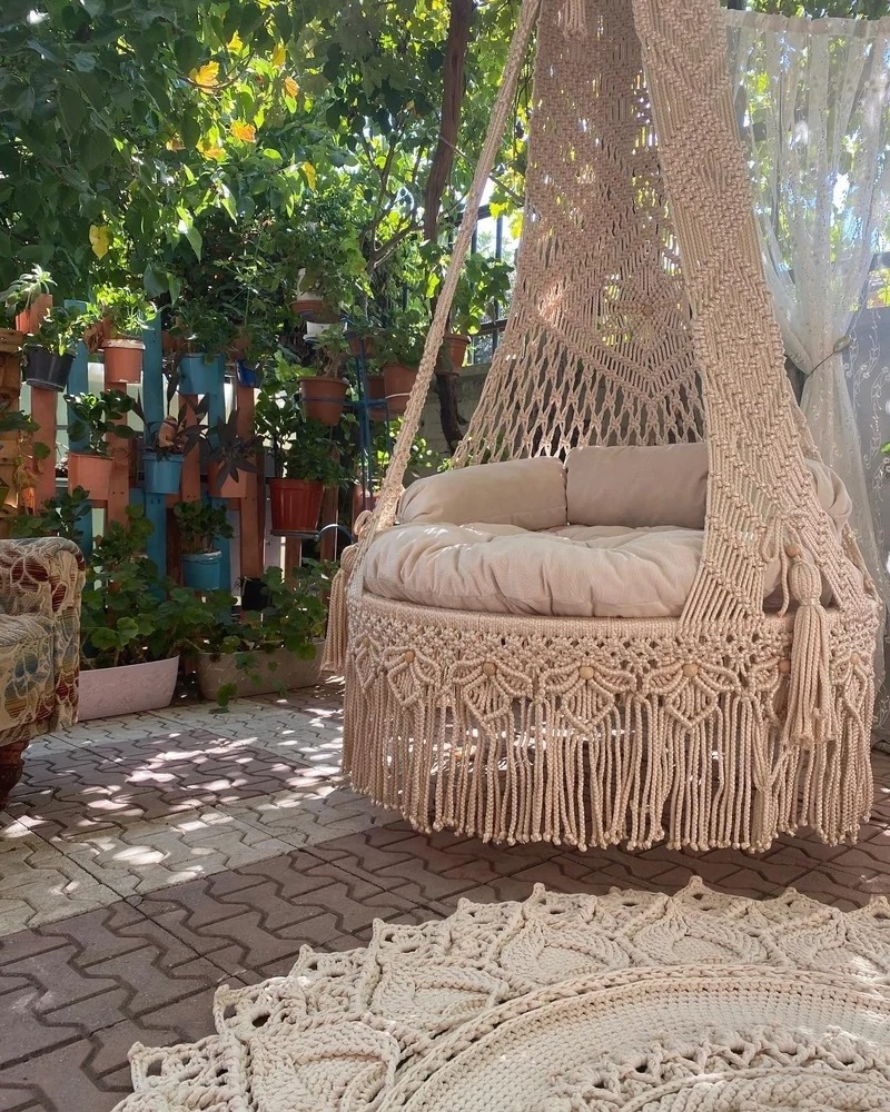 Macrame Hammock Swing Chair Garden Hammock Swing Macrame Hanging Hammock Chair Hand Woven Rope Swing Chair