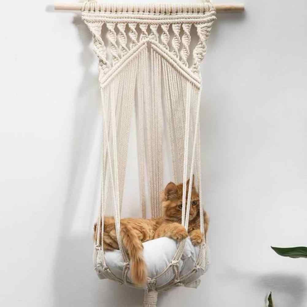 Macrame cat hammock Woven wall hanging dog bed Dip dye macrame cat swing Cat lover birthday gifts boho large pet furnitures