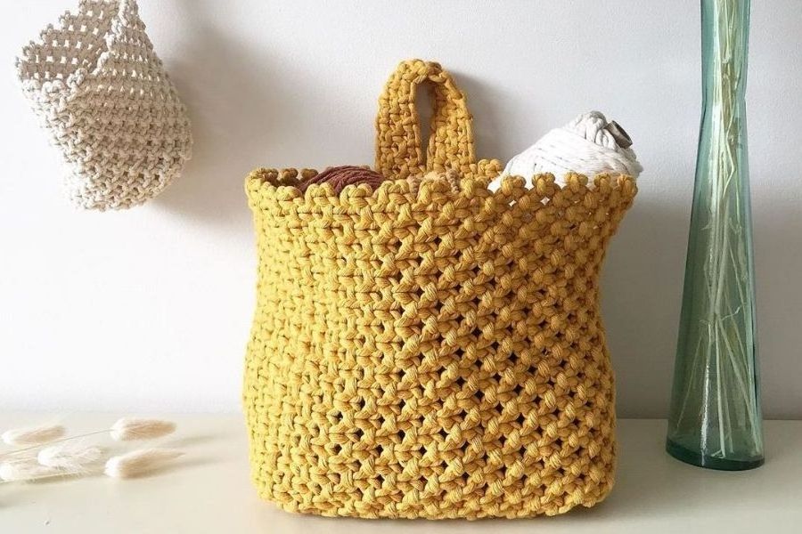 Macrame Decorative Cotton Rope Storage Basket Boho Nursery Decor Small Cute Woven Tassel Storage Bins Organizer with Wooden Bead