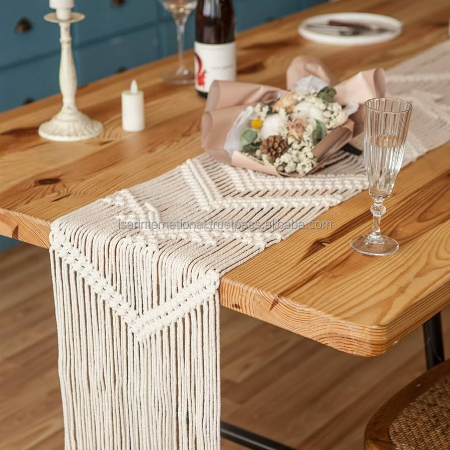 Bohemian Table Runner Handmade Table Bed Tapestry Hand-woven Macrame Table Runner From Isar International LLP