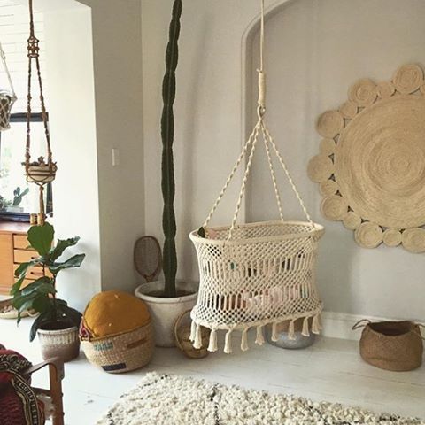 100% Organic Eco Friendly Boho Baby Cradle Hand Made Macrame Baby Bassinet Hanging Cradle For New Born Baby