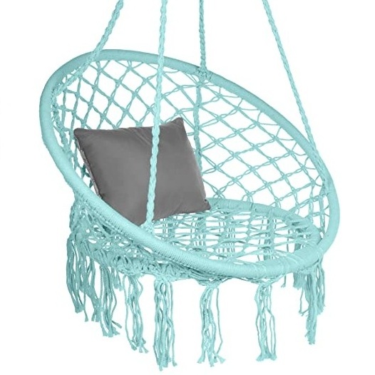 Elegant Blue Color Boho Style Hanging Chair Macrame Pure Cotton Swing Chair Hand Woven Cotton Chair For Garden,Home