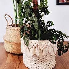 Macrame Decorative Cotton Rope Storage Basket Boho Nursery Decor Small Cute Woven Tassel Storage Bins Organizer with Wooden Bead