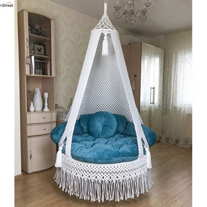 Handmade Macrame Outdoor Hammock Swing Chairs and Indoor Balcony Swing Hammock Chair With Cushion