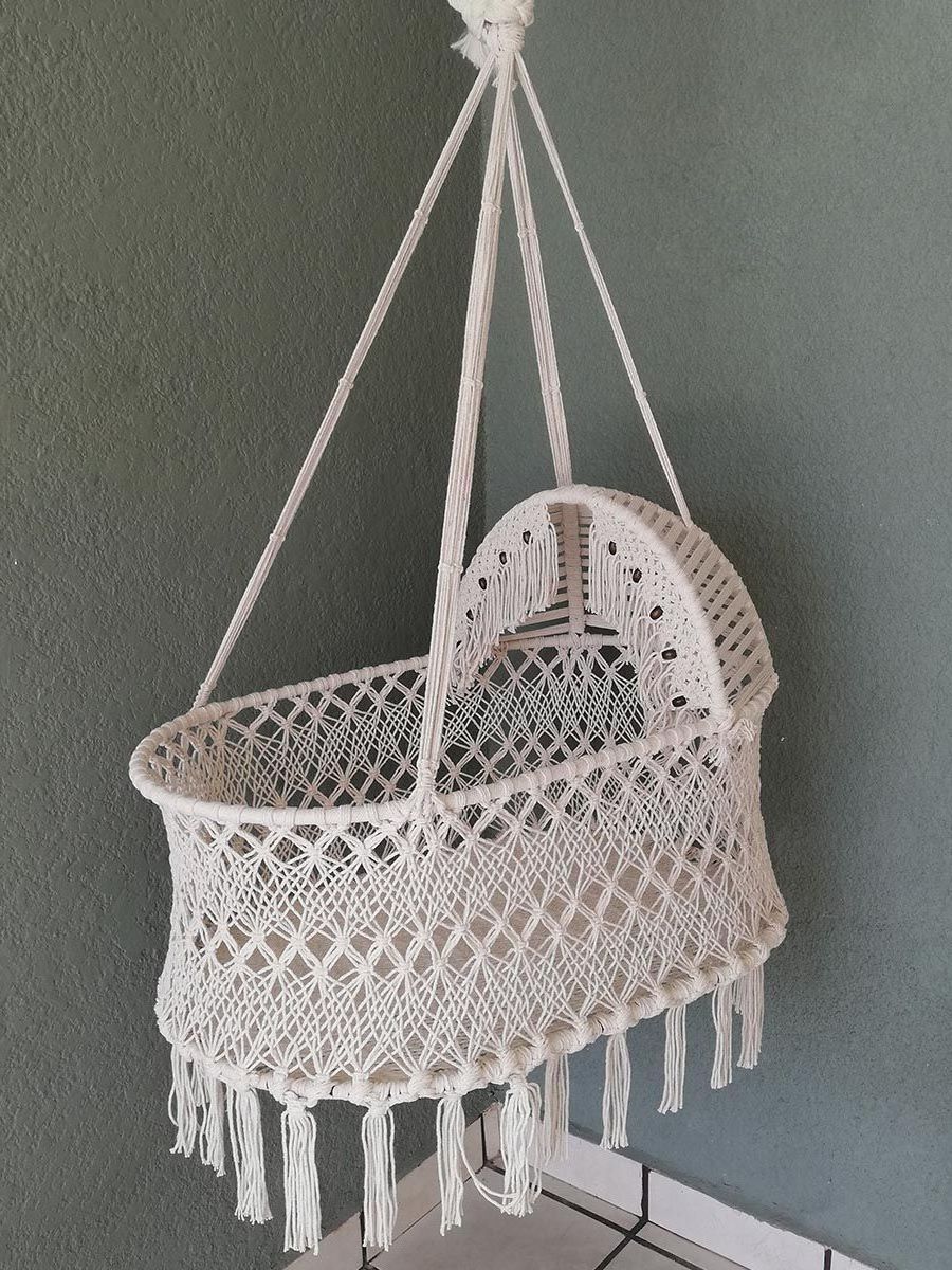 Indoor Outdoor Macrame Bassinet Boho Hanging Baby Crib Soft Cotton Rope Comfortable Hanging Swing Bed For Baby