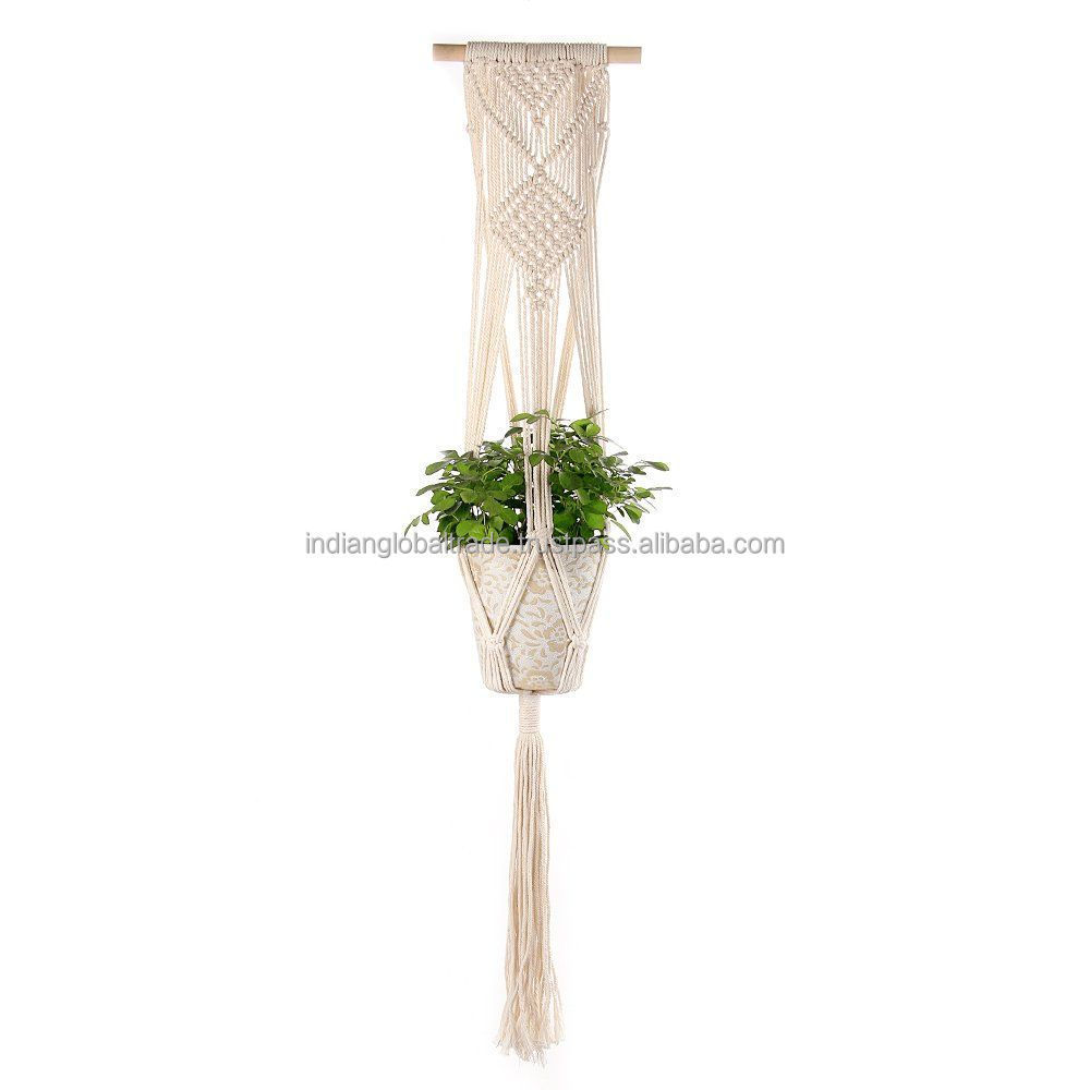 Custom Handmade Woven Macrame Plant Hanger Boho Wall Hanging Planter Flower Pot Decor With Elegant Beads