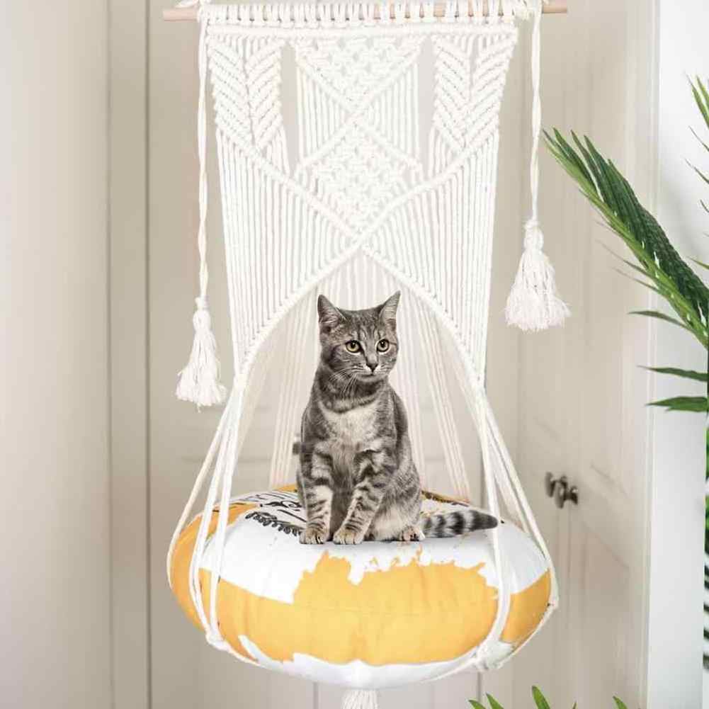 Macrame cat hammock Woven wall hanging dog bed Dip dye macrame cat swing Cat lover birthday gifts boho large pet furnitures