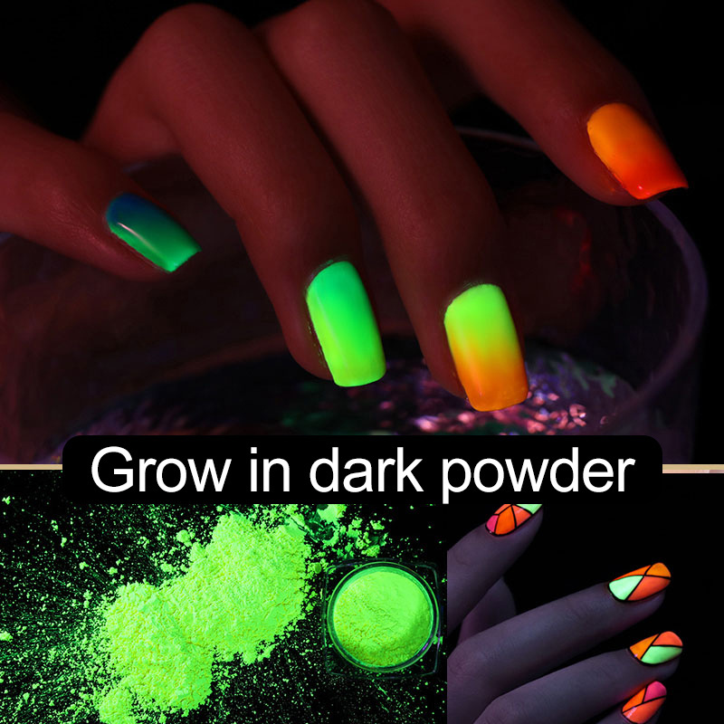 China Manufacturer Custom logo HEMA free 100% organic neon pigment dip powders kit nail glow in the dark color dipping powder