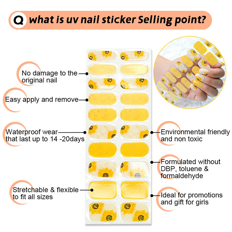 Wholesale Uv Gel Nail Wraps Luxury Uv Self Adhesive Gel False Nails Art Stickers Custom Semi Cured Gel Nail Sticker