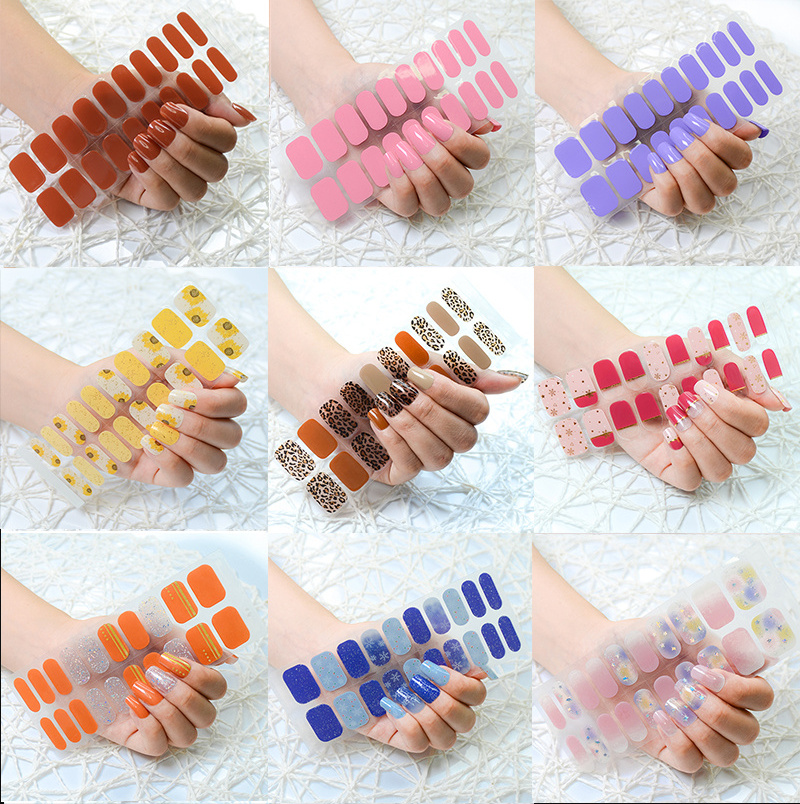 Wholesale Uv Gel Nail Wraps Luxury Uv Self Adhesive Gel False Nails Art Stickers Custom Semi Cured Gel Nail Sticker