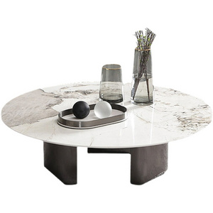 New Luxury Round Coffee Table Sets Living Room Stainless Steel Furniture Marble Glass Side Table