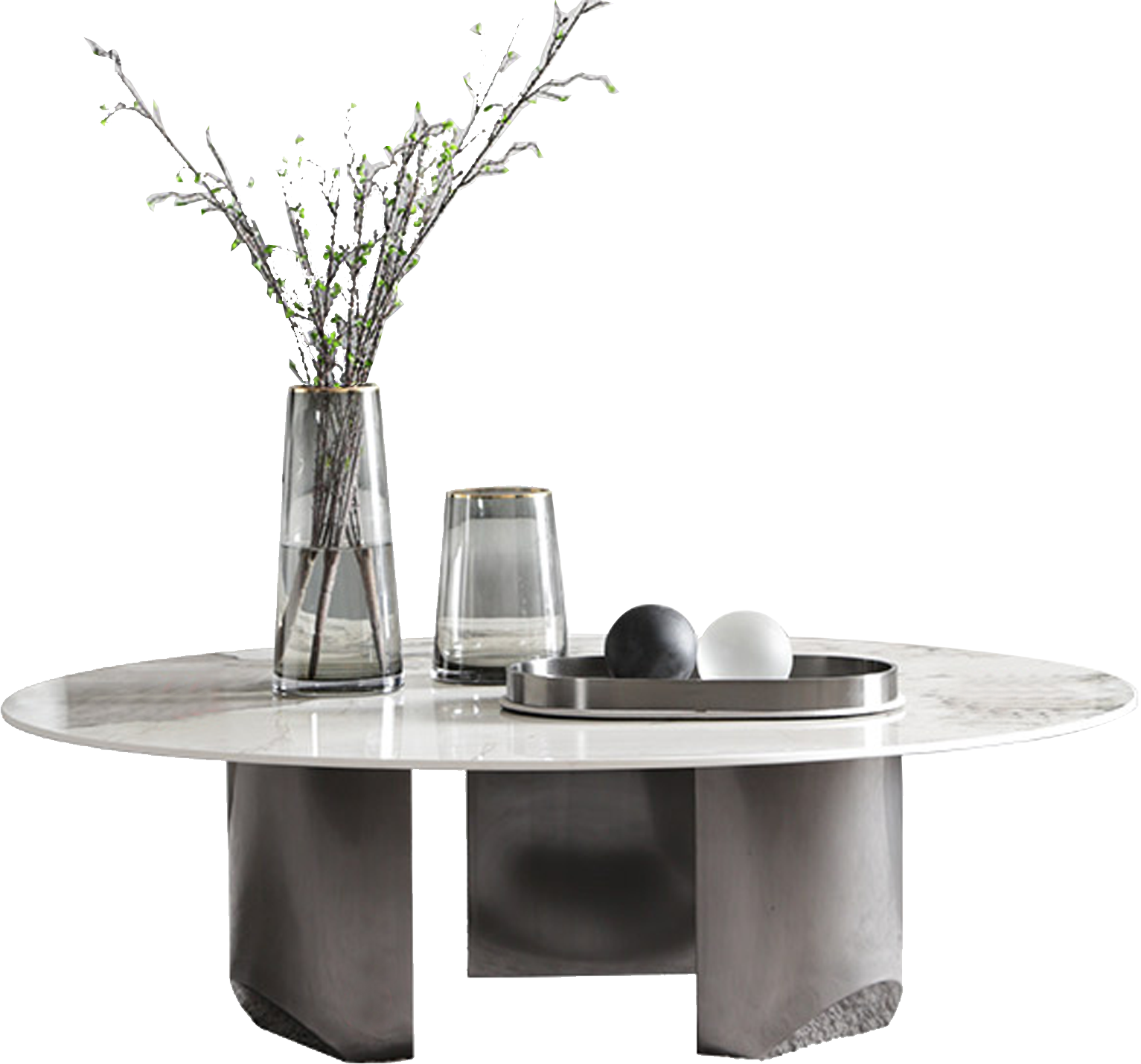 New Luxury Round Coffee Table Sets Living Room Stainless Steel Furniture Marble Glass Side Table