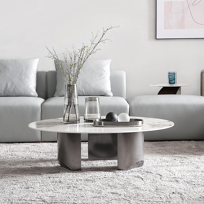 New Luxury Round Coffee Table Sets Living Room Stainless Steel Furniture Marble Glass Side Table