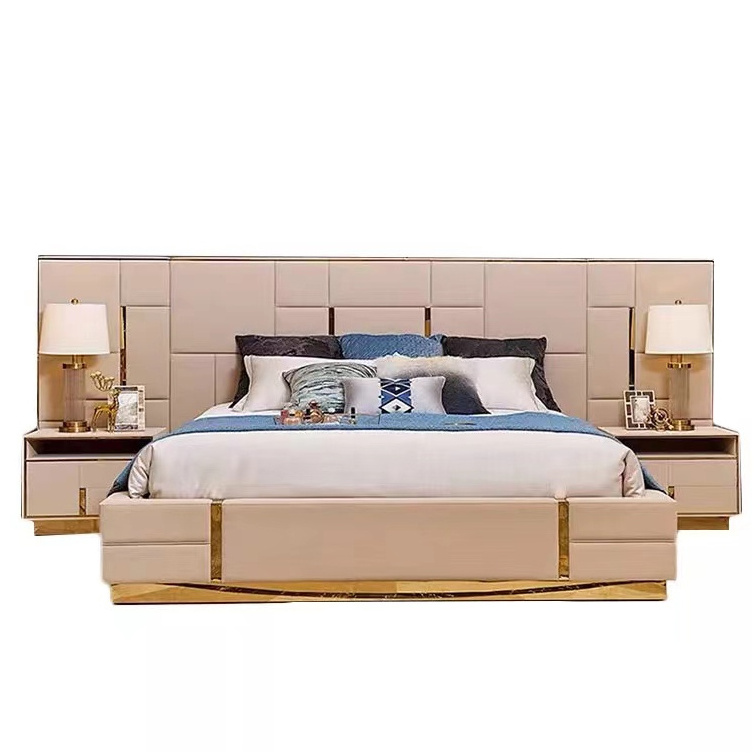 Modern Design Foshan Furniture Leather Bed 1.8 M Double Bed Linen Fabric Super King Bed