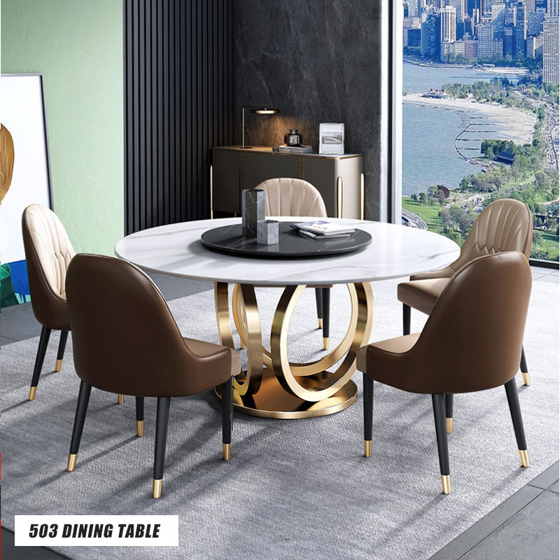 Elegant Design Golden Stainless Steel Leg Italian Luxury Marble Top Dining Table Sets Black Modern Dining Room Furniture