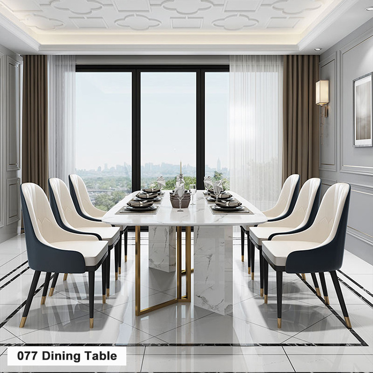 Modern Furniture 6 Chairs Stainless Steel Titanium Gold Sealing Glaze Dining Room Table