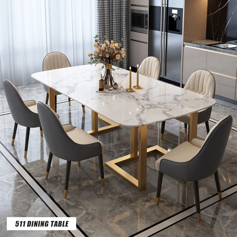 Elegant Design Golden Stainless Steel Leg Italian Luxury Marble Top Dining Table Sets Black Modern Dining Room Furniture