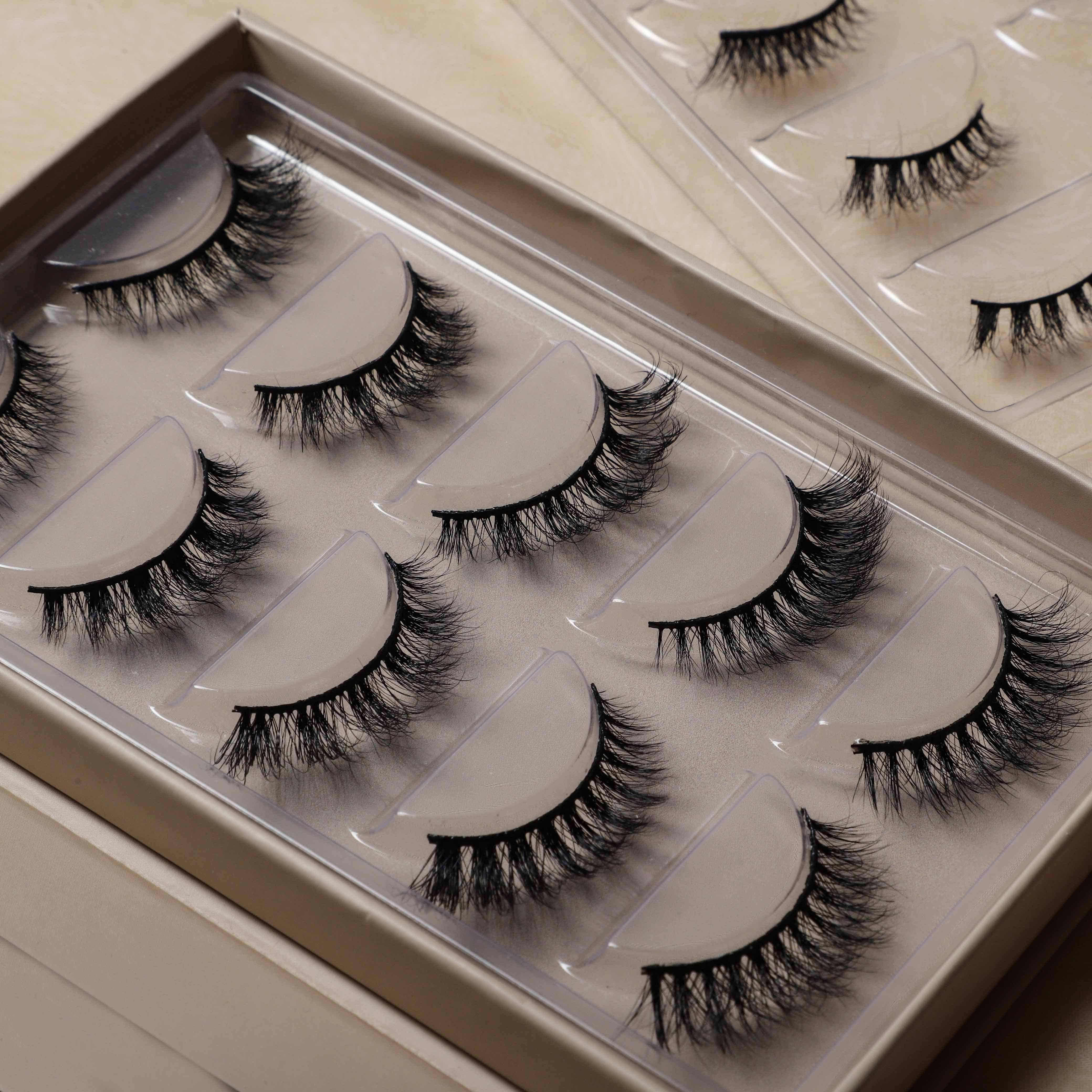 10mm 12mm small short wispy corner half lashes 3D mink natural eyelashes with brown nude beige eyelashes packaging