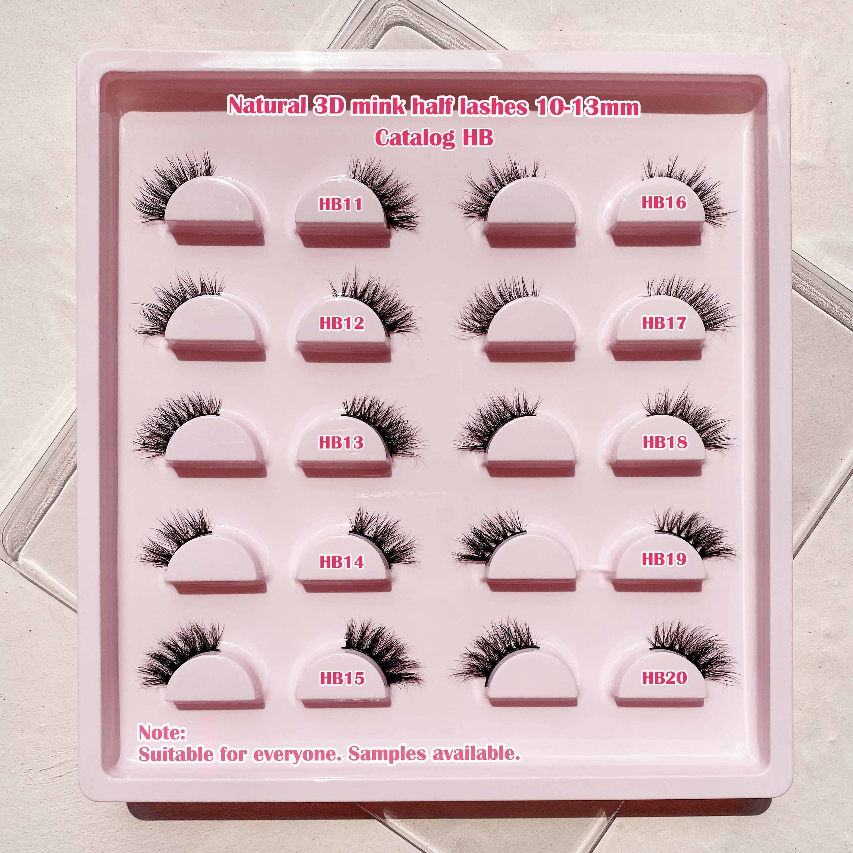 customized nude beige brown packaging boxes 8mm short small 3D natural mink half lashes wispy cat eye corner half eyelashes