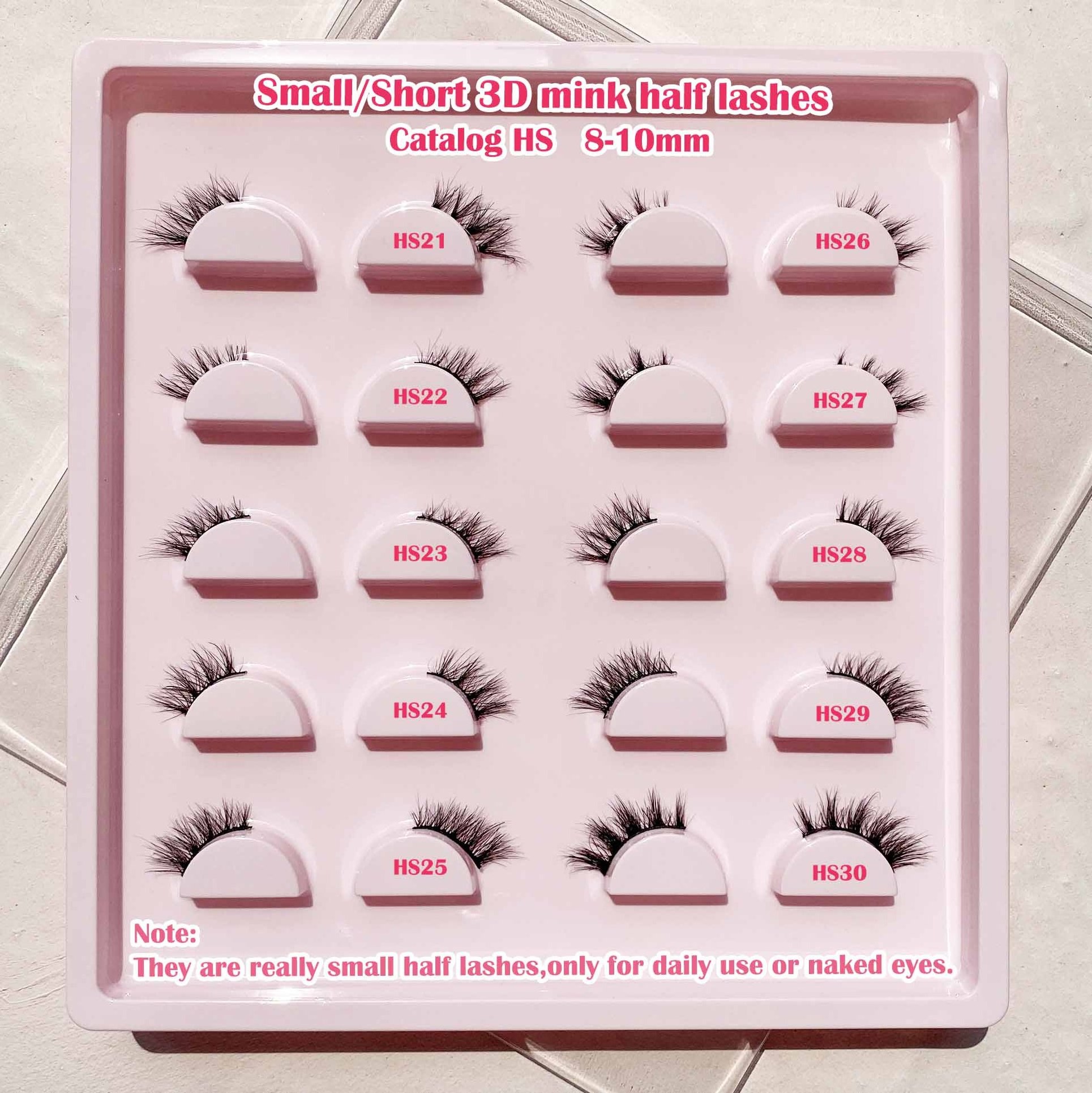 customized nude beige brown packaging boxes 8mm short small 3D natural mink half lashes wispy cat eye corner half eyelashes