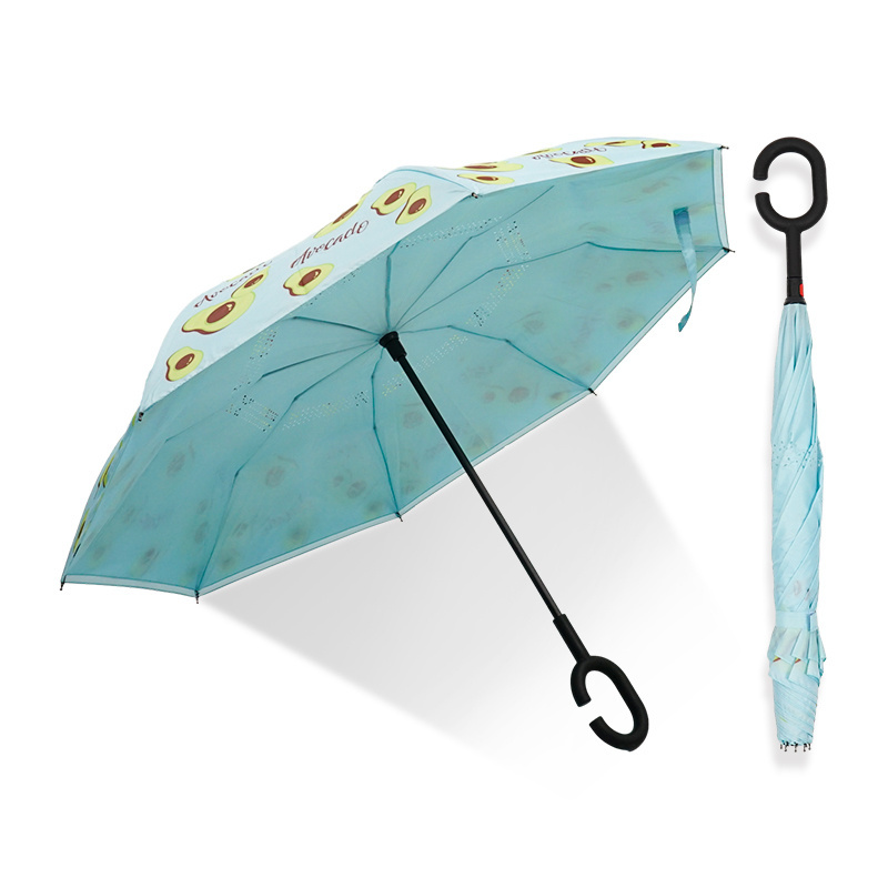 2024 Cartoon  Custom C-shaped Handle Outdoor Rain and Sun Reverse Umbrella for Women