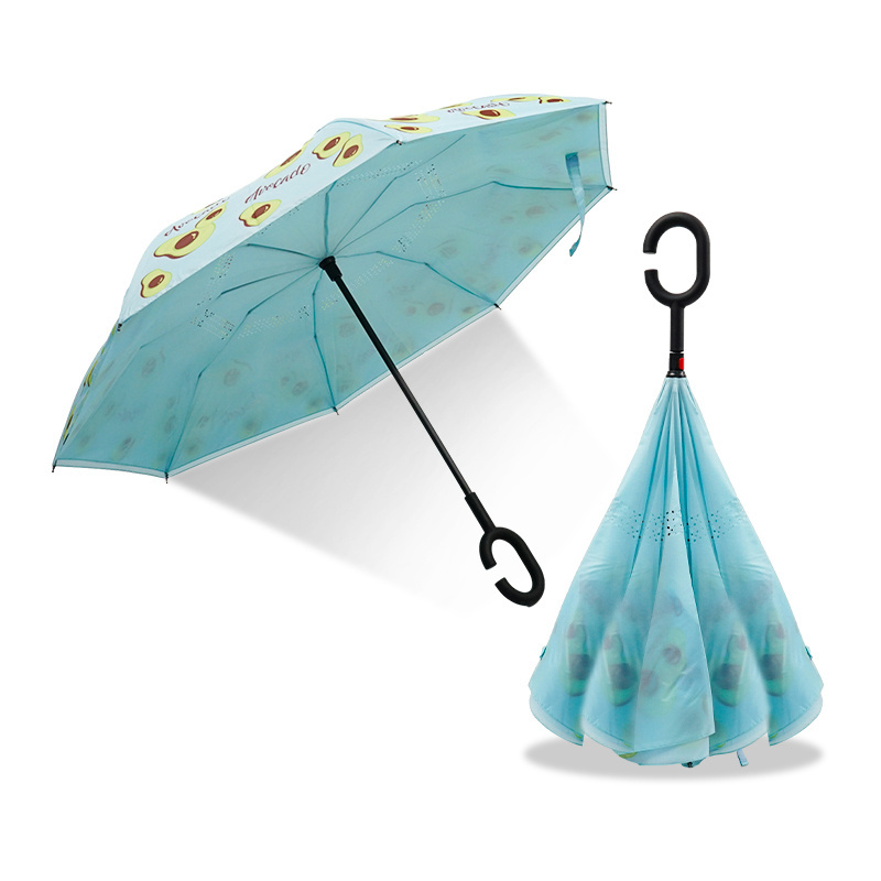 Popular Hot-selling Cartoon Upside Down C-shaped Handle Rain and Sun Reverse Umbrella for Women