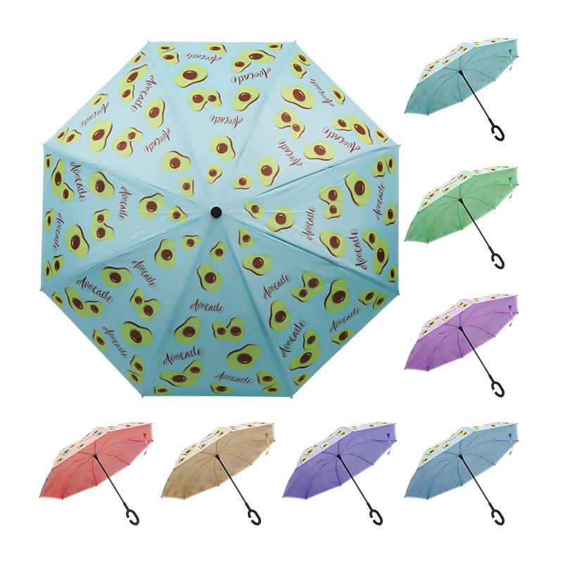 Popular Hot-selling Cartoon Upside Down C-shaped Handle Rain and Sun Reverse Umbrella for Women