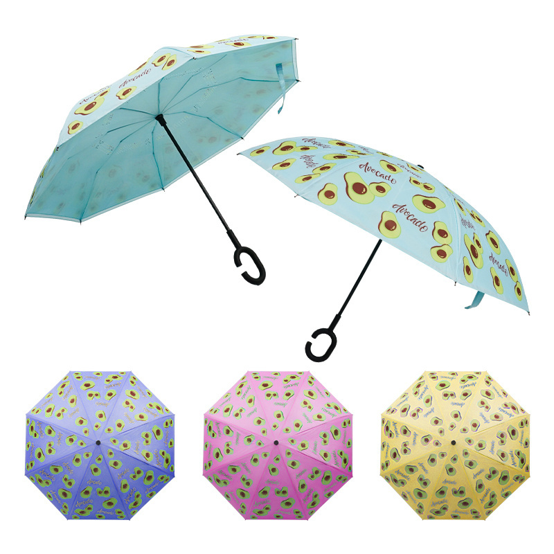 Popular Hot-selling Cartoon Upside Down C-shaped Handle Rain and Sun Reverse Umbrella for Women