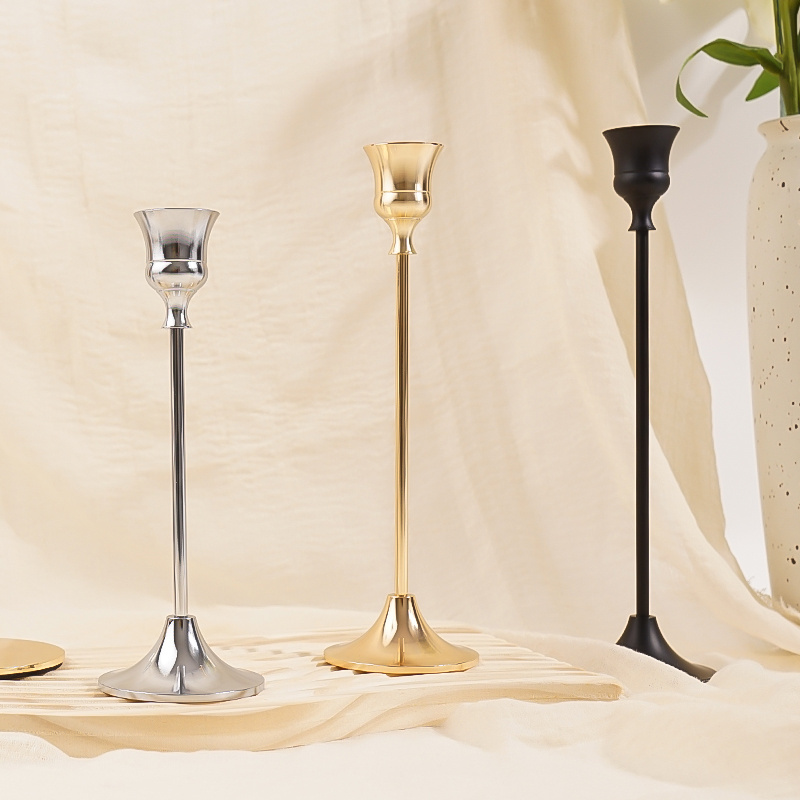 Wedding Brass Golden Taper Candlesticks Steel Metal Candle Holder Gold Stand Set