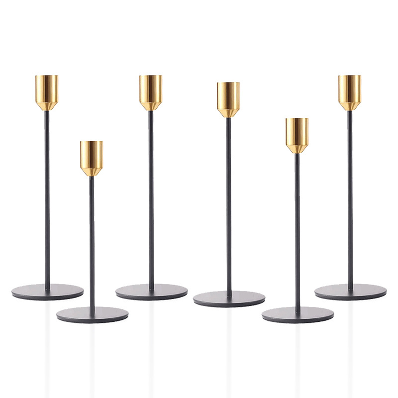 Tall Stick Gold Black Metal Tea Light Pillar Candles Holders Votive Wedding Taper Candle Holder