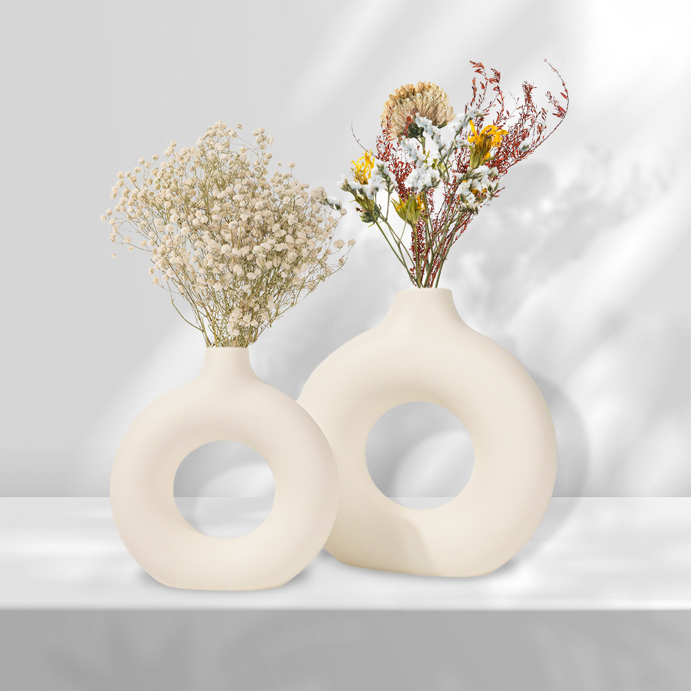 Nordic modern decorative art home decor ceramic flower vases for living room with white round