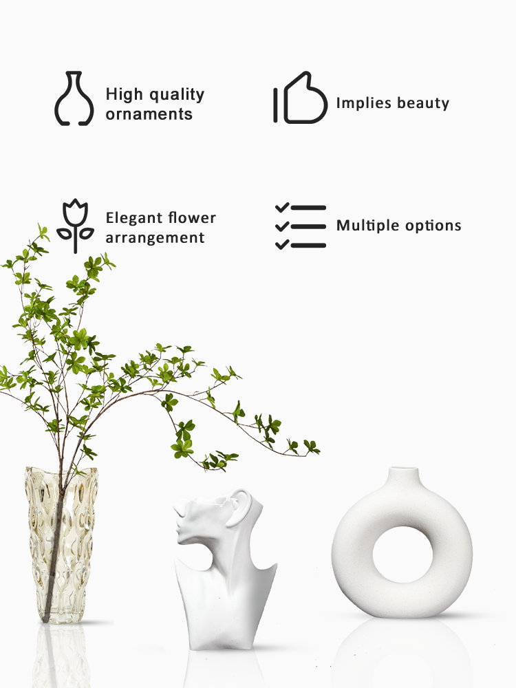 Nordic modern decorative art home decor ceramic flower vases for living room with white round