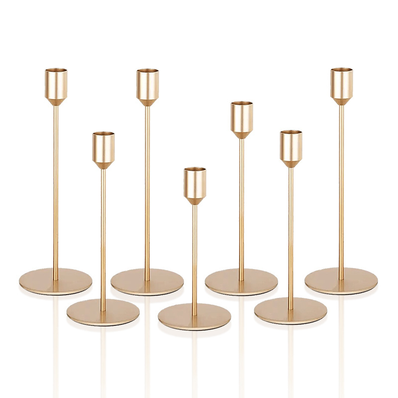 Tall Stick Gold Black Metal Tea Light Pillar Candles Holders Votive Wedding Taper Candle Holder