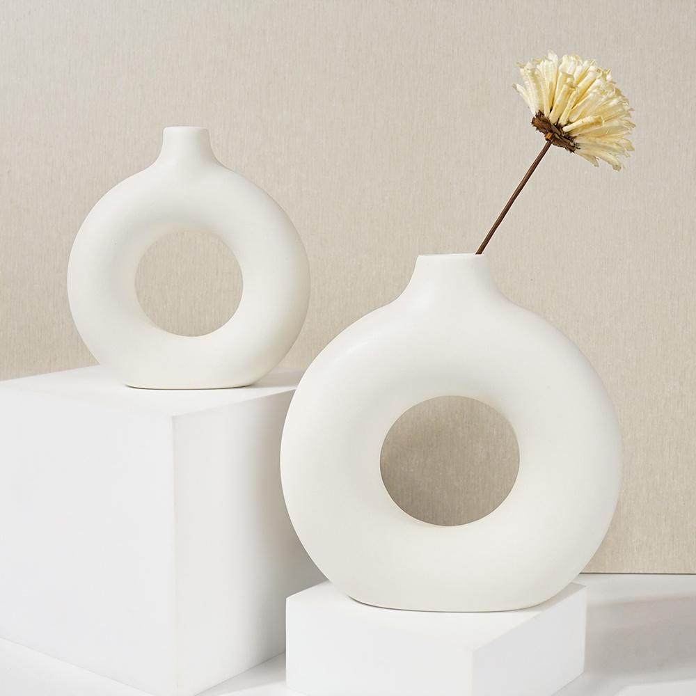 Nordic modern decorative art home decor ceramic flower vases for living room with white round