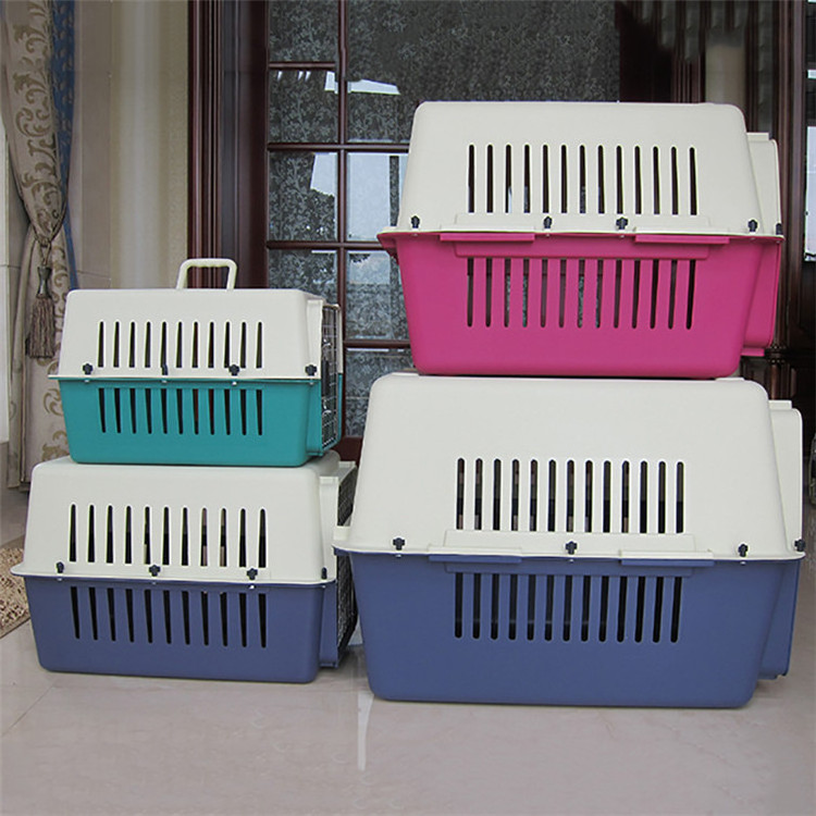 New Plastic Outdoor Iron door Pet Carrier airline transport box Travel Box  flight Cage pet kennel transport cage with wheel